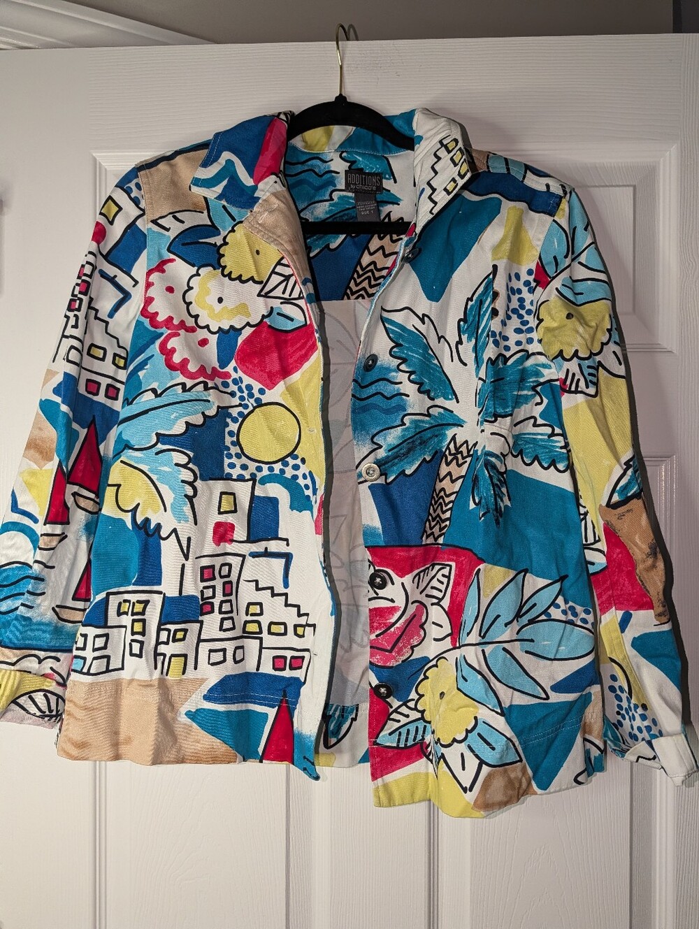 Additions by Chico's Size 1 Tropical Print Lightweight Jacket Blazer Art to Wear - Picture 2 of 6